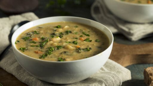 Homemade White Bean Soup with Parsley and Bread