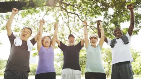 Group exercising outside